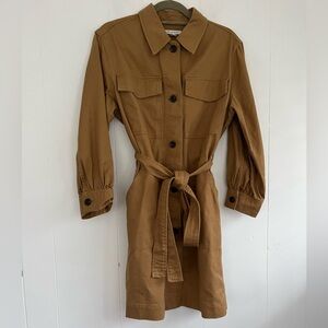 Free Assembly Womens Long Sleeve Belted Utility Mini Dress Tan Size Large